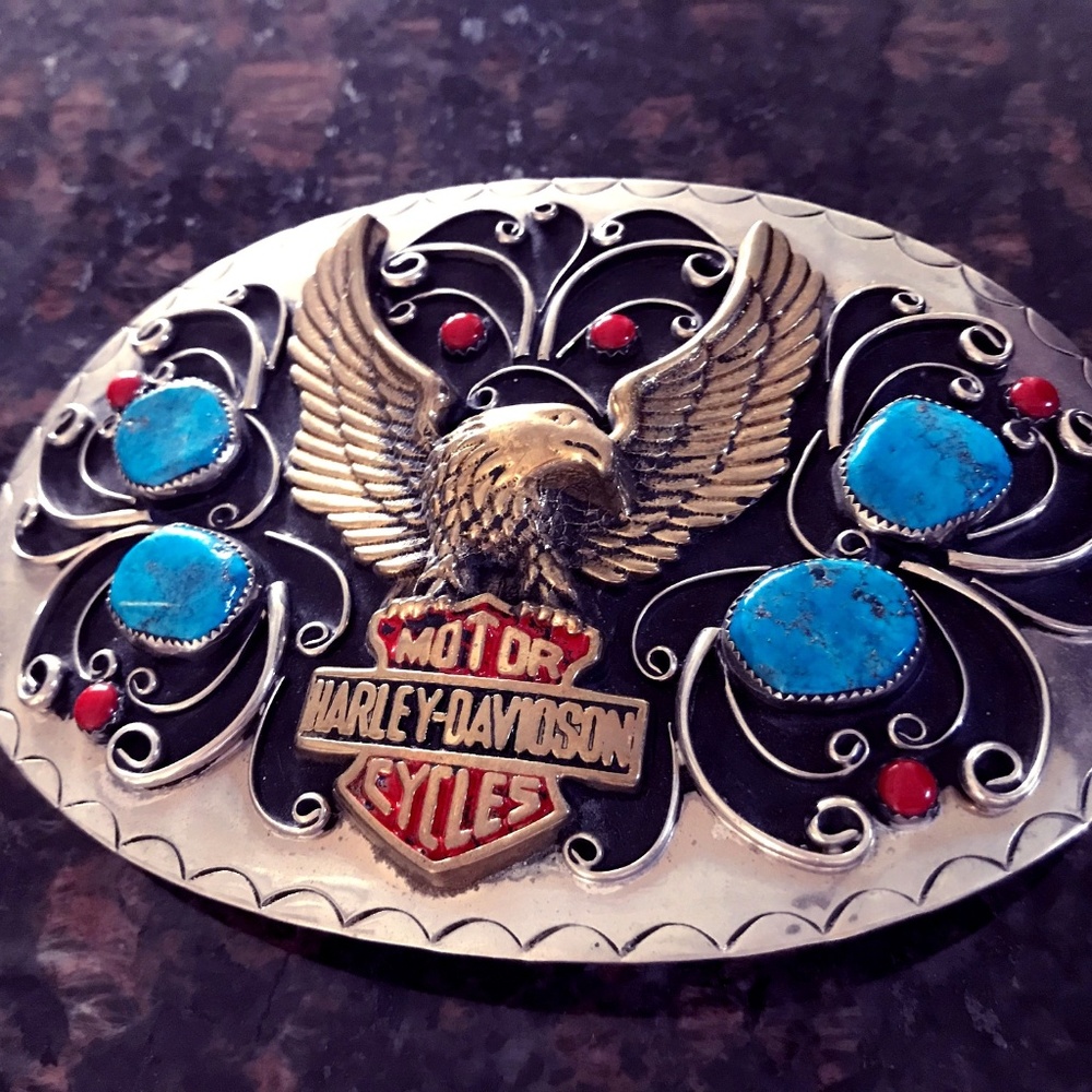 Harley Davidson Belt Buckle with Turquoise